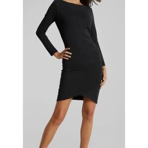 Anatomie‎ Lauren Ruched Bateau-Neck Mini Dress Black Size Medium